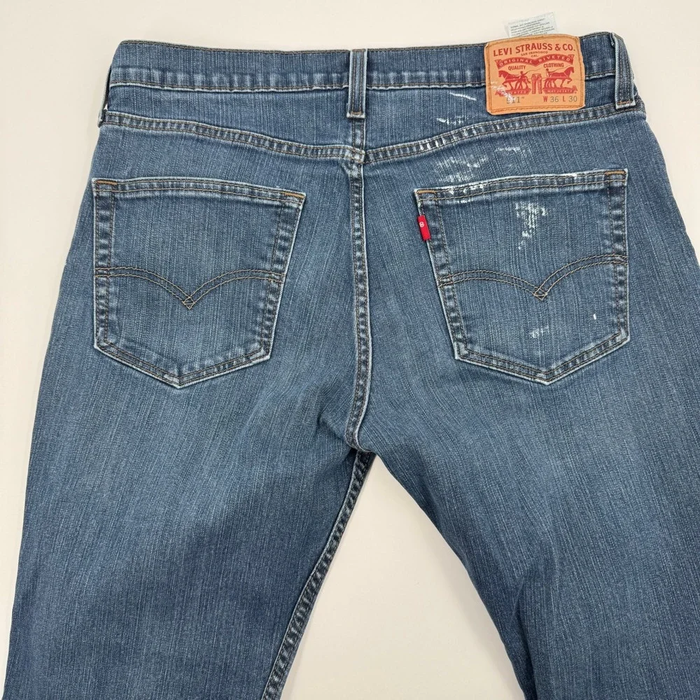 Levis 511 Slim Fit Blue Paint Splatter Jeans Mens 36x30‎ Medium Wash